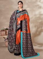 Orange Pure Pashmina Traditional Wear Digital Printed Saree