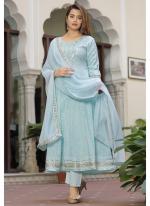 Sky Rayon Traditional Wear Embroidery Work Readymade Suit