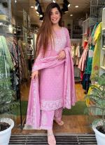 Pink Cotton Daily Wear Sequence Mirror Work Readymade Straight Kurti