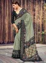 Green Tussar Silk Traditional Wear Foil Printed Saree