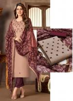 Brown Cotton  Casual Wear Multi Work Dress Material