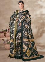 Dark Green Pasmina Wedding Wear Digital Printed Saree With Shawl