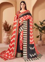 Red Pasmina Wedding Wear Digital Printed Saree With Shawl