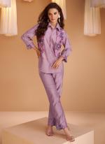 Purple Pure Silk Party Wear Hand Work Cord Set