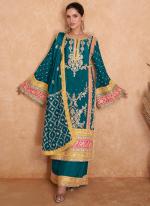 Light Blue Chinnon Eid Wear Embroidery Work Salwaar And Plazzo