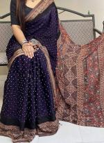 Dark Blue Baglouri Silk  Casual Wear Digital Printed Saree