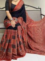 Navy Blue Baglouri Silk  Casual Wear Digital Printed Saree