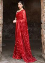 Red Gerogette Party Wear Embroidery work Saree