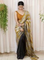 Light Yellow Imported cotton Party Wear Digital printed Saree