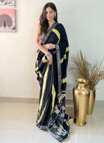 Black Linen Party Wear Digital Printed Saree