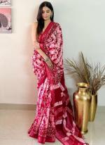 Pink Linen Party Wear Digital Printed Saree