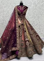 Purple Velvet Wedding Wear Fourside Work Lehenga Choli