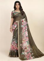 Green Chanderi Cotton  Party Wear Digital Printed Saree