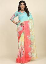 Multi Color Chanderi Cotton  Party Wear Digital Printed Saree