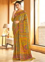 Olive Green Crepe Silk Festival Wear Printed Saree