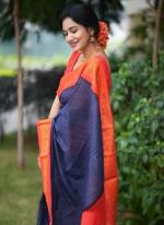 Navy Blue Lichi Silk Traditional Wear Weaving Saree