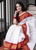 White Red Lichi Silk Traditional Wear Weaving Saree