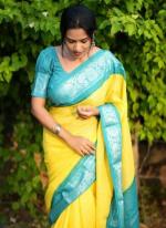 Yellow Lichi Silk Traditional Wear Weaving Saree