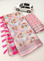 Light Pink Linen Casual Wear Digital Printed Saree