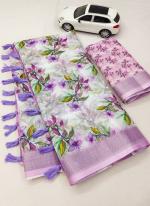 Purple Linen Casual Wear Digital Printed Saree