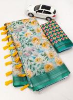 Teal Green Linen Casual Wear Digital Printed Saree