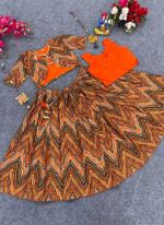 Orange Rayon Traditional Wear Printed Kids Lehenga Choli
