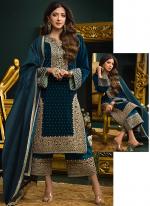 Blue Viscose Velvet Festival Wear Embroidery Work Pakistani Suit