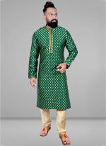 Green Pure Silk Traditional Wear Jacquard Kurta Pajama