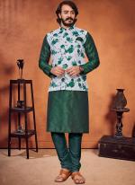 Green Art Silk Traditional Wear Printed Modi Jacket Kurta Pajama