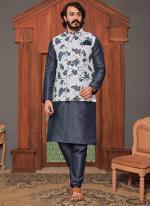 Grey Art Silk Traditional Wear Printed Modi Jacket Kurta Pajama