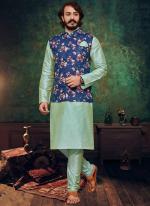 Light Green Art Silk Traditional Wear Printed Modi Jacket Kurta Pajama