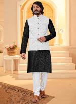 Black Art Silk Festival Wear Mirror Work Modi Jacket Kurta Pajama