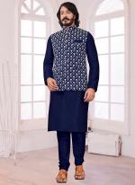 Blue Art Silk Festival Wear Mirror Work Modi Jacket Kurta Pajama