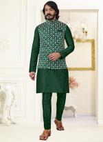 Green Art Silk Festival Wear Mirror Work Modi Jacket Kurta Pajama