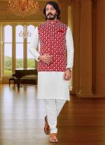 White Art Silk Festival Wear Mirror Work Modi Jacket Kurta Pajama