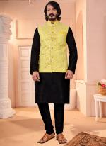 Black Pure Silk Traditional Wear Mirror Work Modi Jacket Kurta Pajama