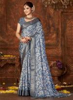 Blue Dola Silk Traditional Wear Digital Printed Saree