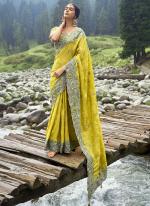 Olive Green Fancy Silk Wedding Wear Embroidery Work Saree