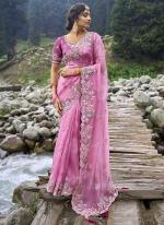 Pink Fancy Silk Wedding Wear Embroidery Work Saree