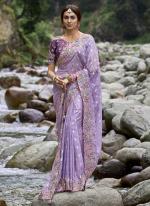 Purple Fancy Silk Wedding Wear Embroidery Work Saree