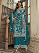 Firozi Net Eid Wear Embroidery Work Palazzo Suit