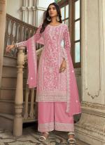 Light Pink Net Eid Wear Embroidery Work Palazzo Suit