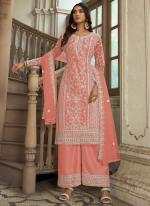 Peach Net Eid Wear Embroidery Work Palazzo Suit