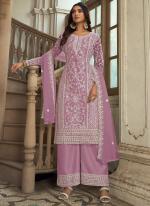 Pink Net Eid Wear Embroidery Work Palazzo Suit