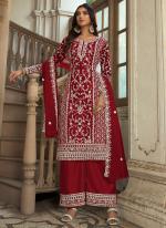 Red Net Eid Wear Embroidery Work Palazzo Suit