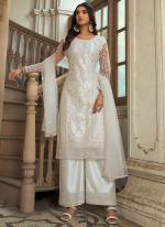 White Net Eid Wear Embroidery Work Palazzo Suit