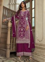 Wine Net Eid Wear Embroidery Work Palazzo Suit