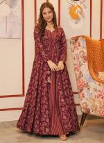 Maroon Pure Muslin Party Wear Digital Printed Gown