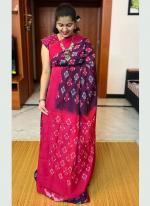 Pink Wine Plain Linen Wedding Wear Digital Printed Saree