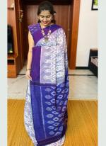 Purple Plain Linen Wedding Wear Digital Printed Saree